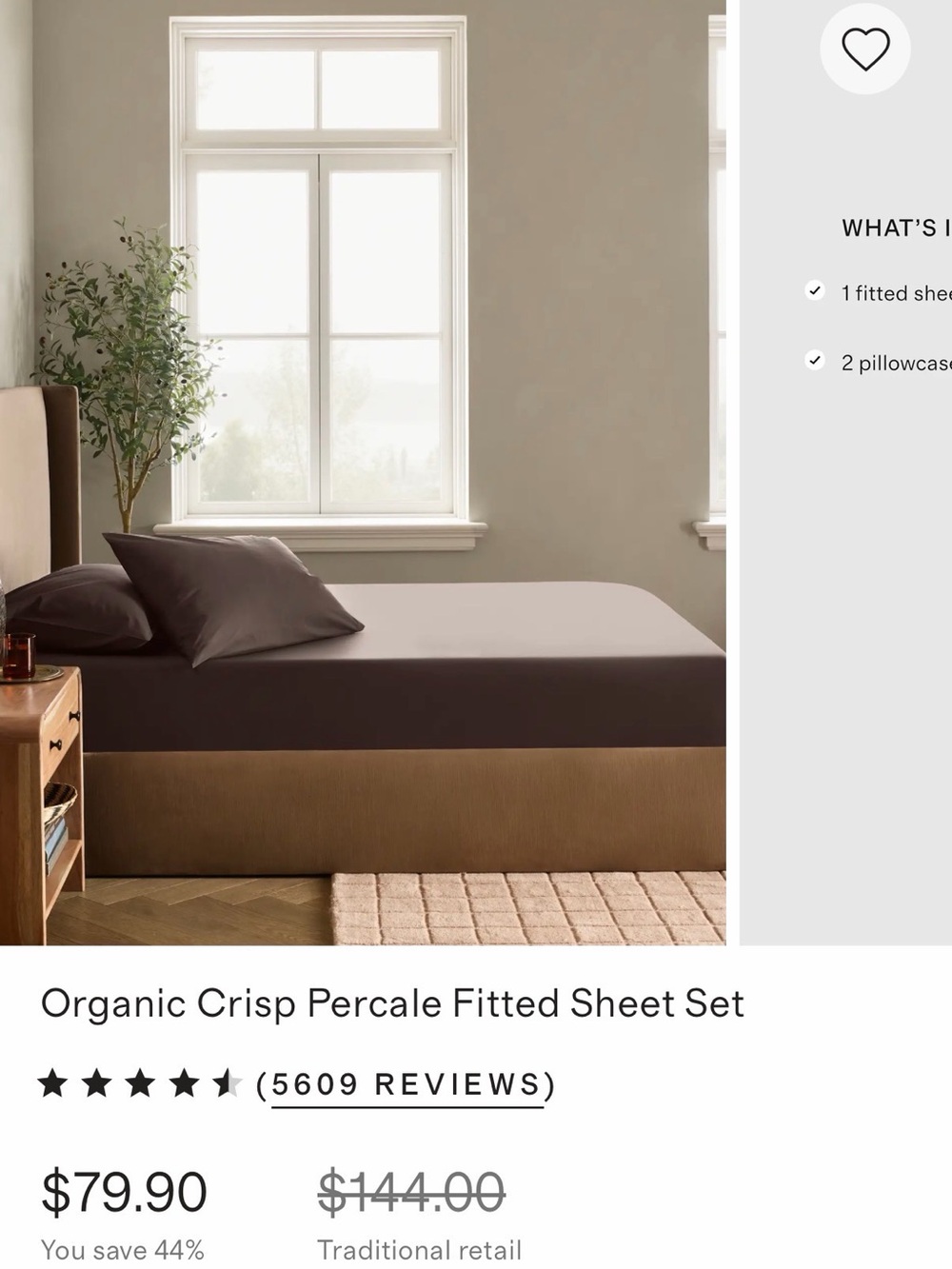 QUINCE Organic Crisp Percale Fitted Sheet Set - ESPRESSO KING